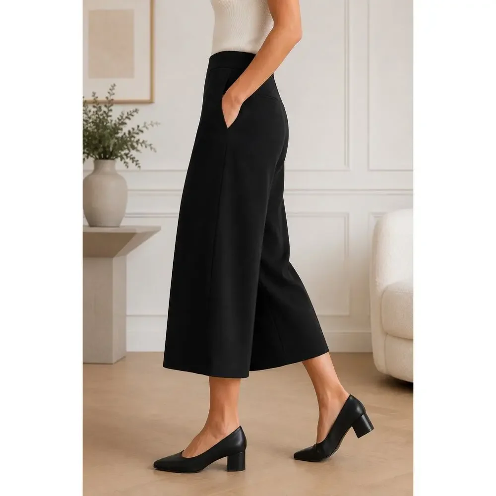 M.M.LaFleur Black Wide Leg Crop Pants Culottes Japanese Triacetate Minimalist 6 - Picture 2 of 12